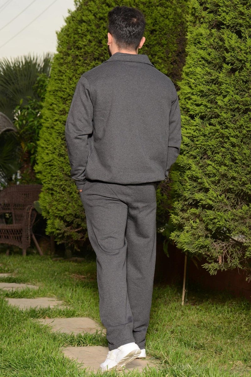 Azıcık Akıllı A Little Smart Men's Dark Gray Turtleneck Relaxed Fit Half Zipper Tracksuit 21EESTYAKT  - Image 4