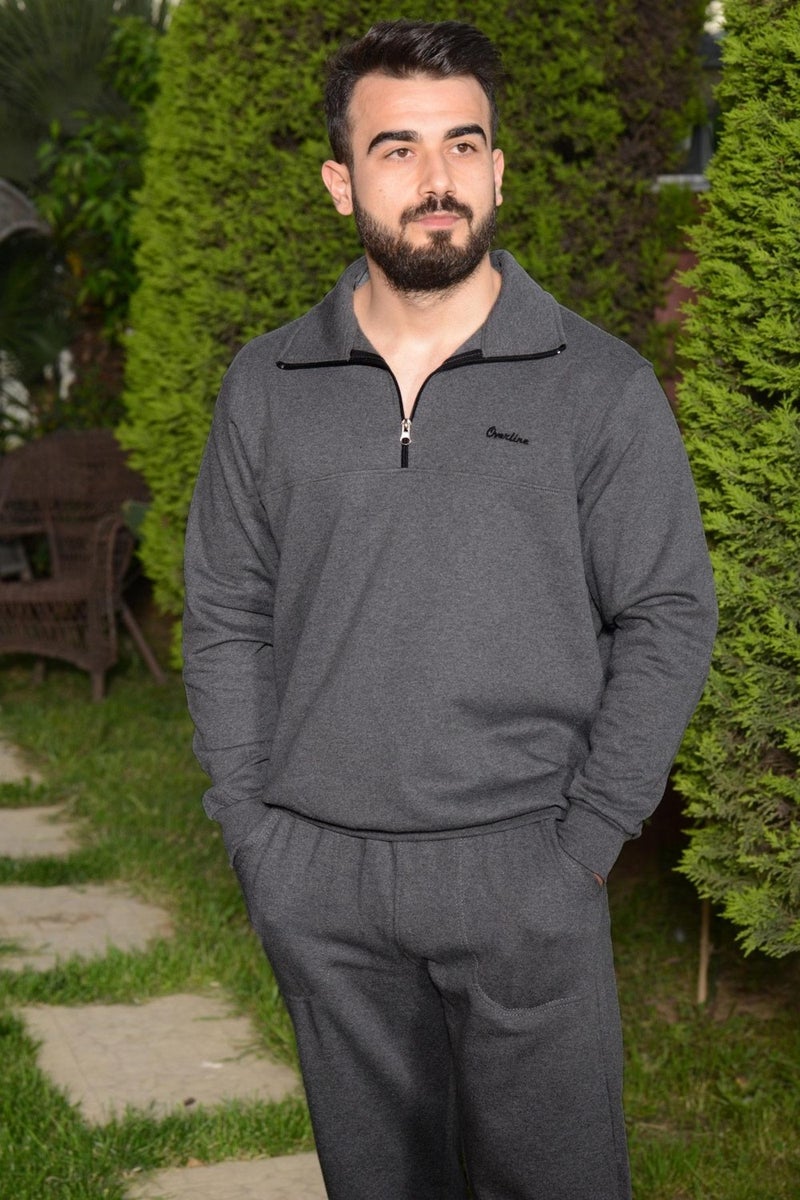 Azıcık Akıllı A Little Smart Men's Dark Gray Turtleneck Relaxed Fit Half Zipper Tracksuit 21EESTYAKT  - Image 1