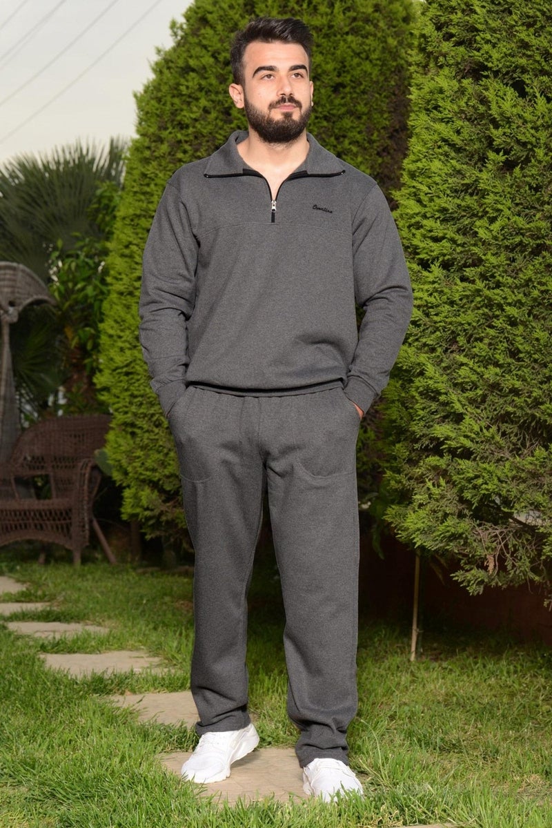 Azıcık Akıllı A Little Smart Men's Dark Gray Turtleneck Relaxed Fit Half Zipper Tracksuit 21EESTYAKT  - Image 3