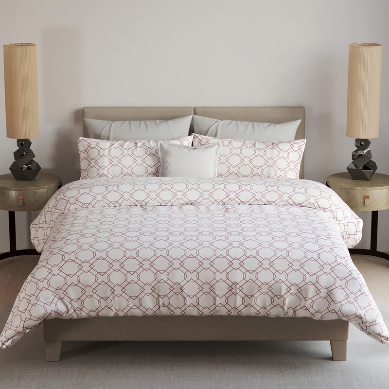 LABHAM® - Easy Living 180TC 100% Cotton Abstract Print Super Soft Double Bed King Size Bedsheet (108'' x 108'') with 2 Pillow Covers (Pink & White)(el06pink) - Image 1