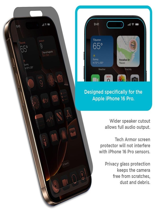 Tech Armor for Apple iPhone 16 Pro Screen Protector Privacy Glass 6.3 inch - Ballistic Tempered, Anti-Spy, Case Friendly, Easy Installation, Bubble Free, Touch Support, 1 Pack - Image 5