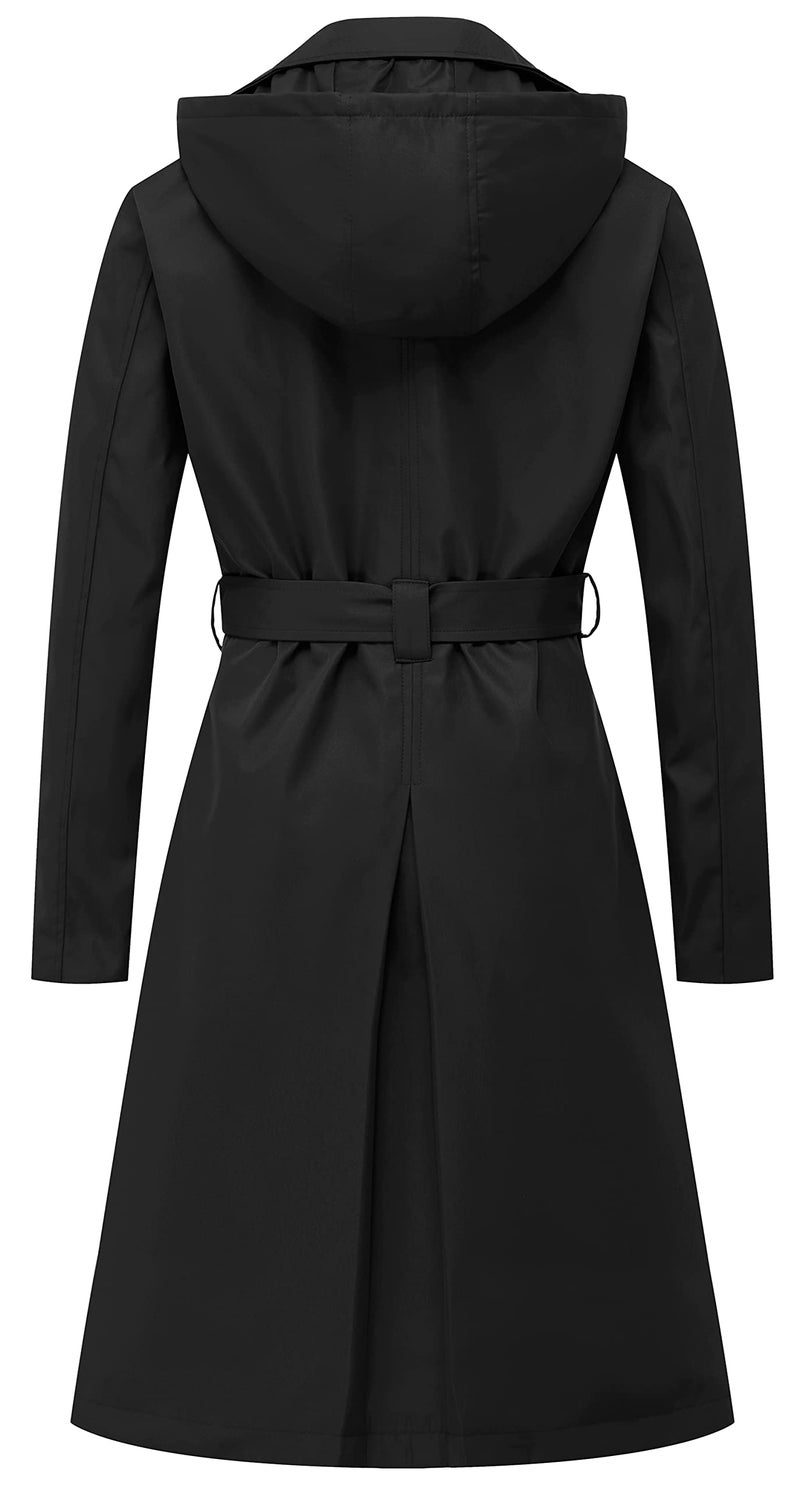 CREATMO US Long Trench Coats for Women Waterproof Double-Breasted Classic Lapel Overcoat Slim Outerwear Coat with Belt Black XS - Image 2