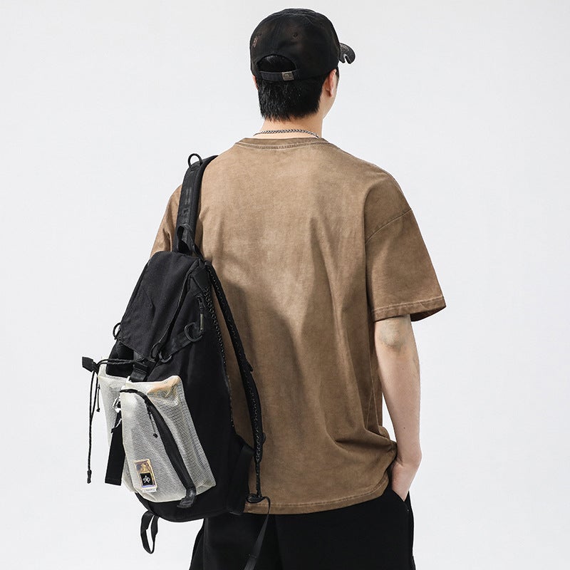 T3721 | Plus size men''s summer new 280g heavy cotton round neck T-shirt men''s loose fried color distressed short sleeve - Image 5