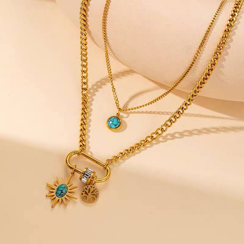 The Black Pearl Accessories Turquoise Golden Stainless Steel Pendant Necklace - Image 1