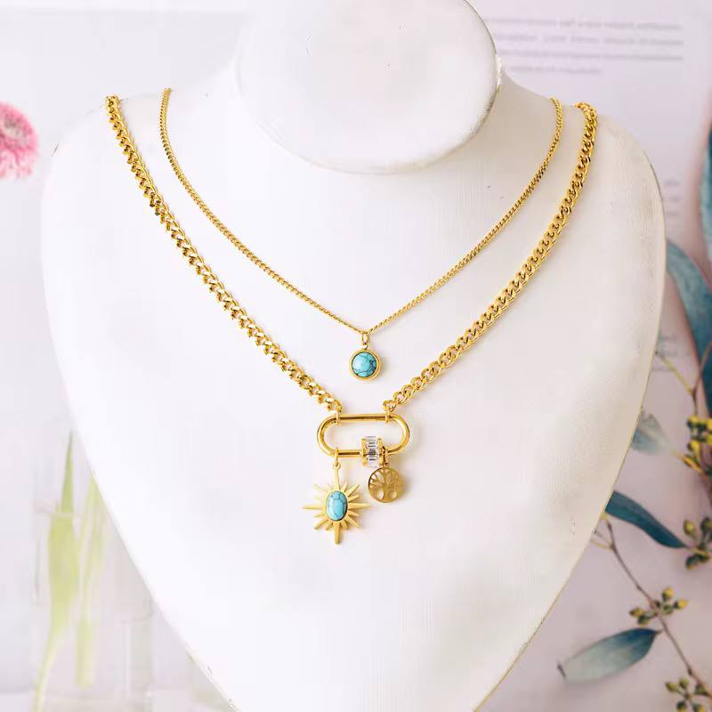 The Black Pearl Accessories Turquoise Golden Stainless Steel Pendant Necklace - Image 4