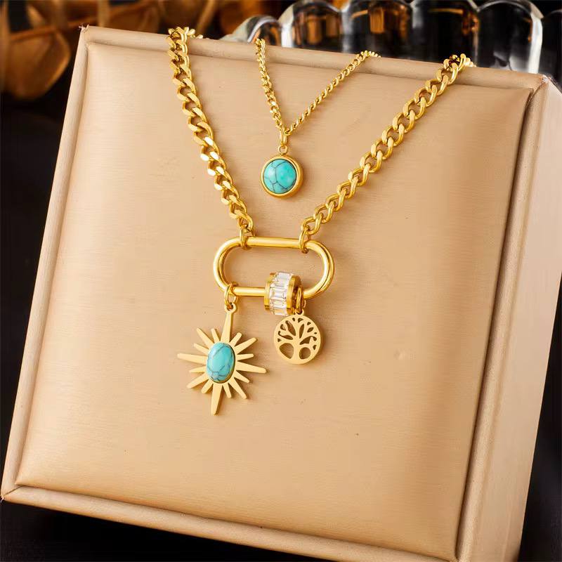 The Black Pearl Accessories Turquoise Golden Stainless Steel Pendant Necklace - Image 2