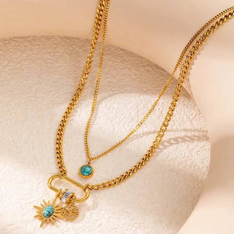 The Black Pearl Accessories Turquoise Golden Stainless Steel Pendant Necklace - Image 3