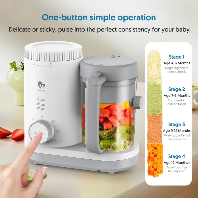 Bellababy Baby Food Maker Bellababy Baby Food Processor, Puree Blender Steamer with Reversible Steam Basket, One Button Easy Operation & Large Opening for Easy Cleaning - Image 4