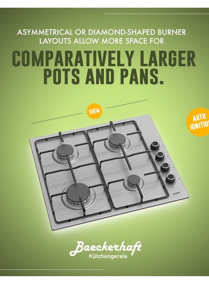 Baeckerhaft 60 cm Built in gas hob with 4 Burners, Sides Controls, enamel pan support, made in Turkey. - Image 5