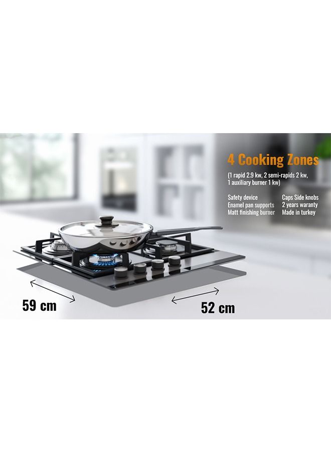 Baeckerhaft 60 cm Built in gas hob with 4 Burners, Sides Controls, enamel pan support, made in Turkey. - Image 4