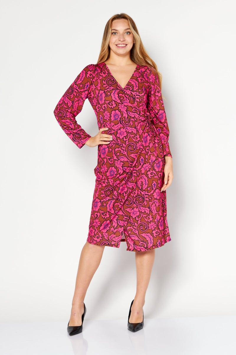 RIVER ISLAND Women Petite Floral Printed Midi Dress, Pink Combo - Image 1