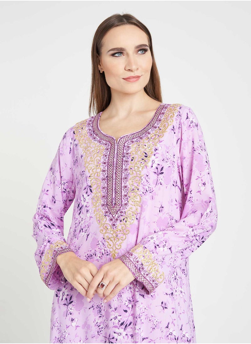 كشخة - جلابية مطرزة بطبعة زهور - Image 1