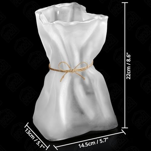 ABOUT SPACE Flower Vase for Living Room - 9" Frosted Glass Flower Vase- Irregular Bag Shape Origami Design with Decorative Rope | Table Top Vase for Living Room, Dining Table & Home Decor - Image 2