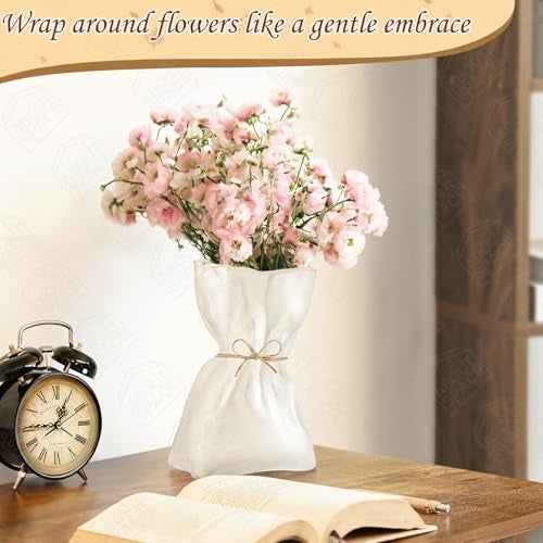 ABOUT SPACE Flower Vase for Living Room - 9" Frosted Glass Flower Vase- Irregular Bag Shape Origami Design with Decorative Rope | Table Top Vase for Living Room, Dining Table & Home Decor - Image 5