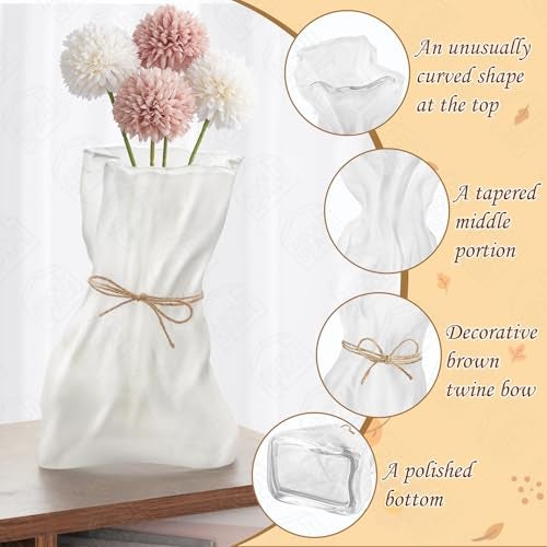 ABOUT SPACE Flower Vase for Living Room - 9" Frosted Glass Flower Vase- Irregular Bag Shape Origami Design with Decorative Rope | Table Top Vase for Living Room, Dining Table & Home Decor - Image 4