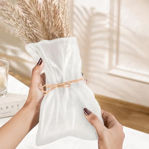 ABOUT SPACE Flower Vase for Living Room - 9" Frosted Glass Flower Vase- Irregular Bag Shape Origami Design with Decorative Rope | Table Top Vase for Living Room, Dining Table & Home Decor - Image 3