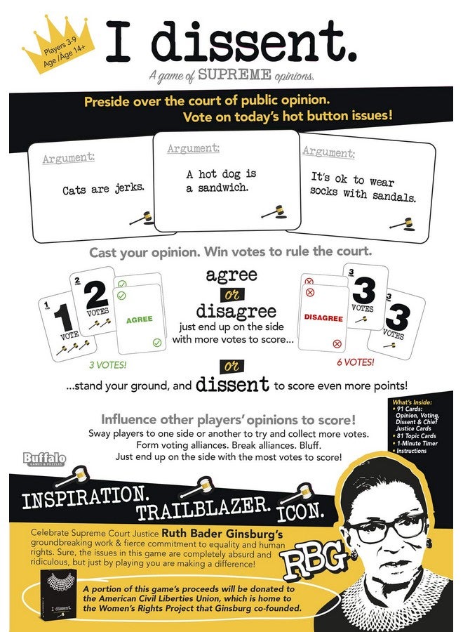 Buffalo Games I Dissent: A Game of Supreme Opinions - Absurd Opinions Voting Party Card Game - RBG Court of Opinion - Ages 14+ - 3 to 9 Players - Image 2