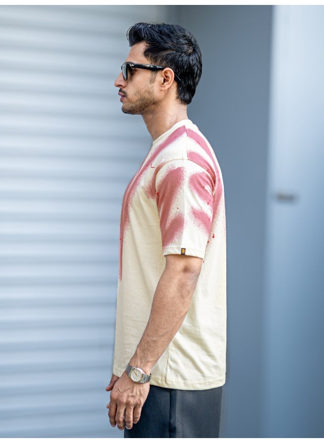 Maniac Maniac Mens Graffiti Spray Round Neck Half Sleeve Cream and Onion Cotton T-Shirt  - Image 3