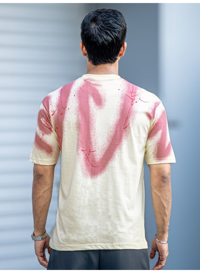 Maniac Maniac Mens Graffiti Spray Round Neck Half Sleeve Cream and Onion Cotton T-Shirt  - Image 4