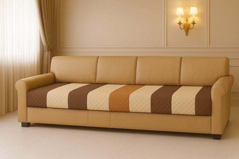 Kingly Tariff Brown Stripes Quilted Velvet Sofa Cover - 4-Seater - rich brown palette - Soft Quilted Velvet - Indian Size Fit - Premium Touch - Anti-Slip Backing - Pet and Child Friendly - Couch Cover - Image 5