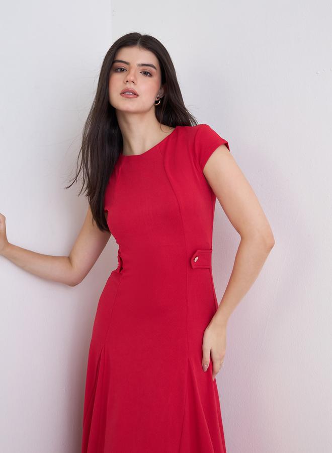 ستايلي فستان ميدي سادة بأكمام قصيرة - Image 1