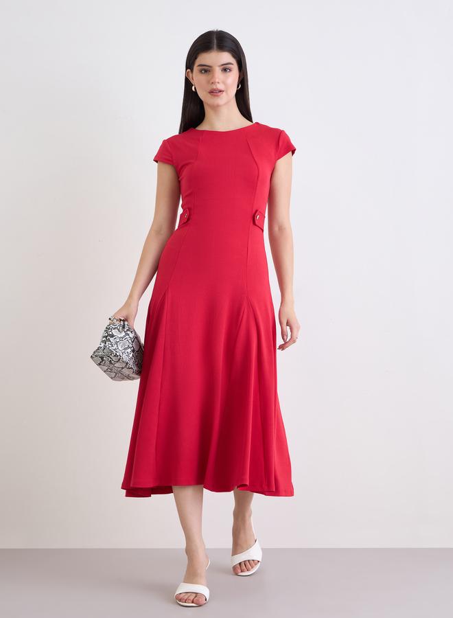 ستايلي فستان ميدي سادة بأكمام قصيرة - Image 2