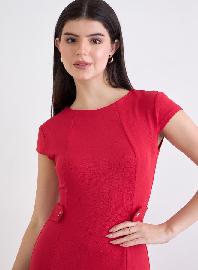 ستايلي فستان ميدي سادة بأكمام قصيرة - Image 4