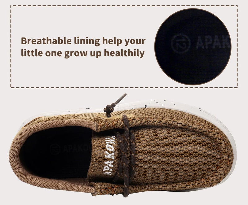 Apakowa Kids Boys Girls Loafers Slip-On Casual Walking Shoes Comfortable & Lightweight (Toddler/Little Kid/Big Kid) Brown - Image 2