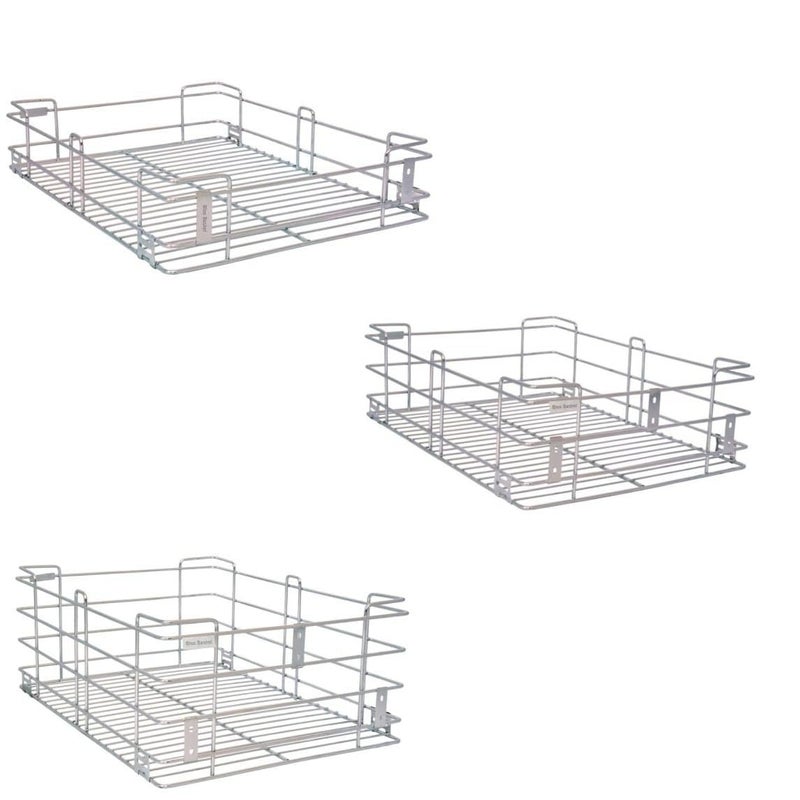 BLOO BASKET BLOO BASKET 202 Stainless Steel Modular Kitchen Basket Rectangular Sheet Wire Size 4 Plain 6 Plain 8 Plain Set of 3 WITHOUT CHANNEL 21 INCH WIDTH 20 INCH DEPTH  - Image 1