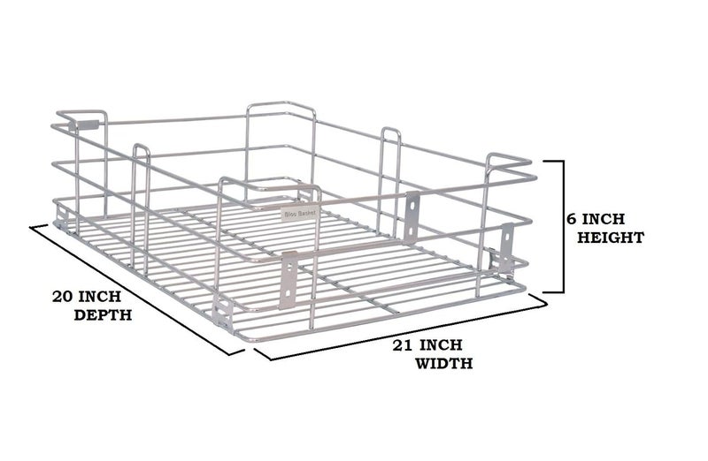 BLOO BASKET BLOO BASKET 202 Stainless Steel Modular Kitchen Basket Rectangular Sheet Wire Size 4 Plain 6 Plain 8 Plain Set of 3 WITHOUT CHANNEL 21 INCH WIDTH 20 INCH DEPTH  - Image 3