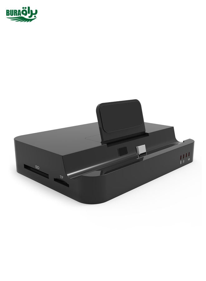 BURAQ 9138 6 in 1 USB-C / Type-C to 4K HDMI + 2 x USB 3.0 + Type-C + SD / TF Card Reader Multifunctional HUB Docking Station with Holder (Black)  - Image 1