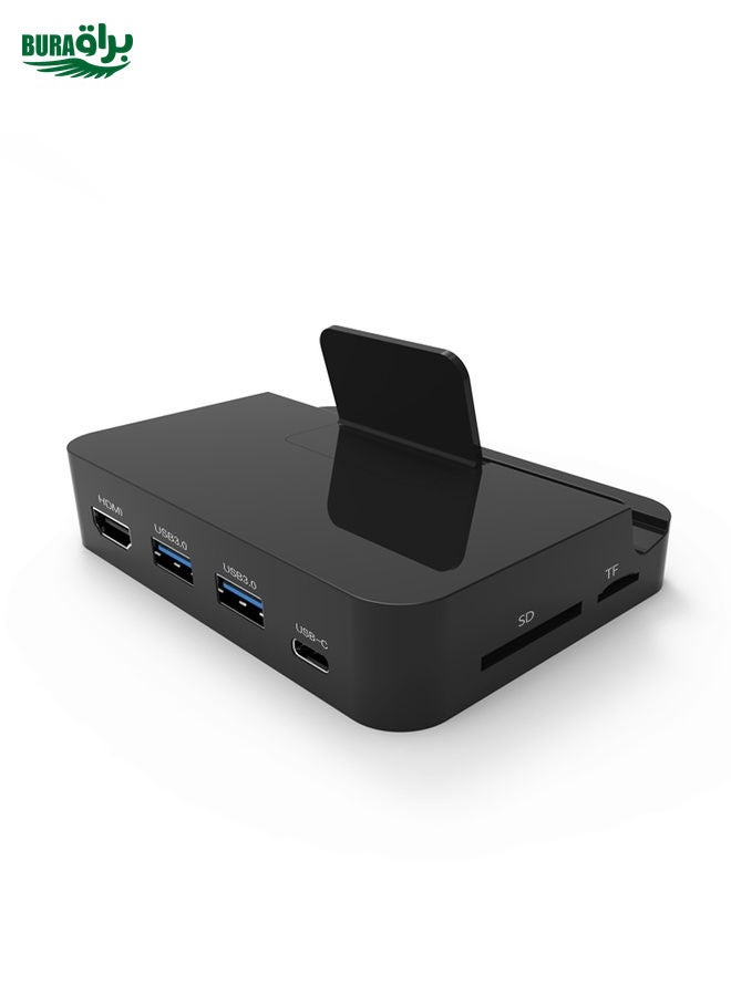 BURAQ 9138 6 in 1 USB-C / Type-C to 4K HDMI + 2 x USB 3.0 + Type-C + SD / TF Card Reader Multifunctional HUB Docking Station with Holder (Black)  - Image 2