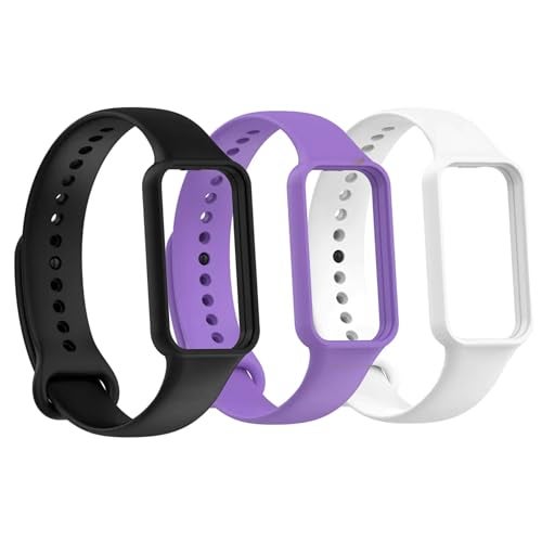 Valente Soft silicone watch bands Compatible with Amazfit Band 7 (Pack Of 3) (Dark Green, White & Navy Blue) - Image 1