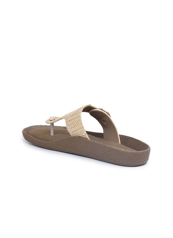 She Zone Cream T-Strap Flats for Women - Image 3