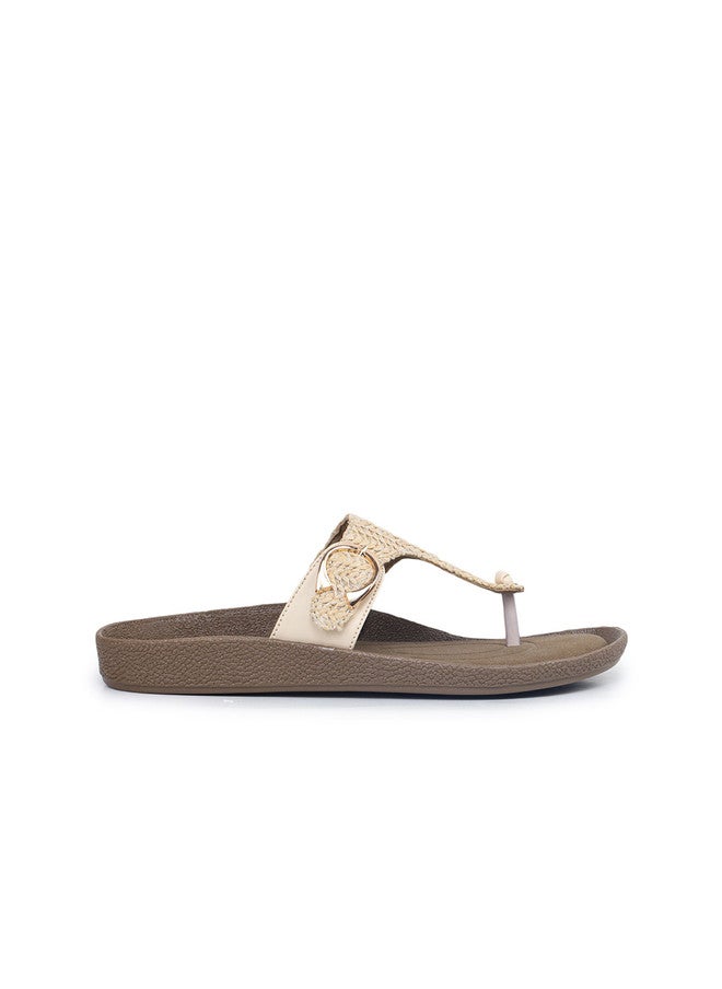 She Zone Cream T-Strap Flats for Women - Image 4