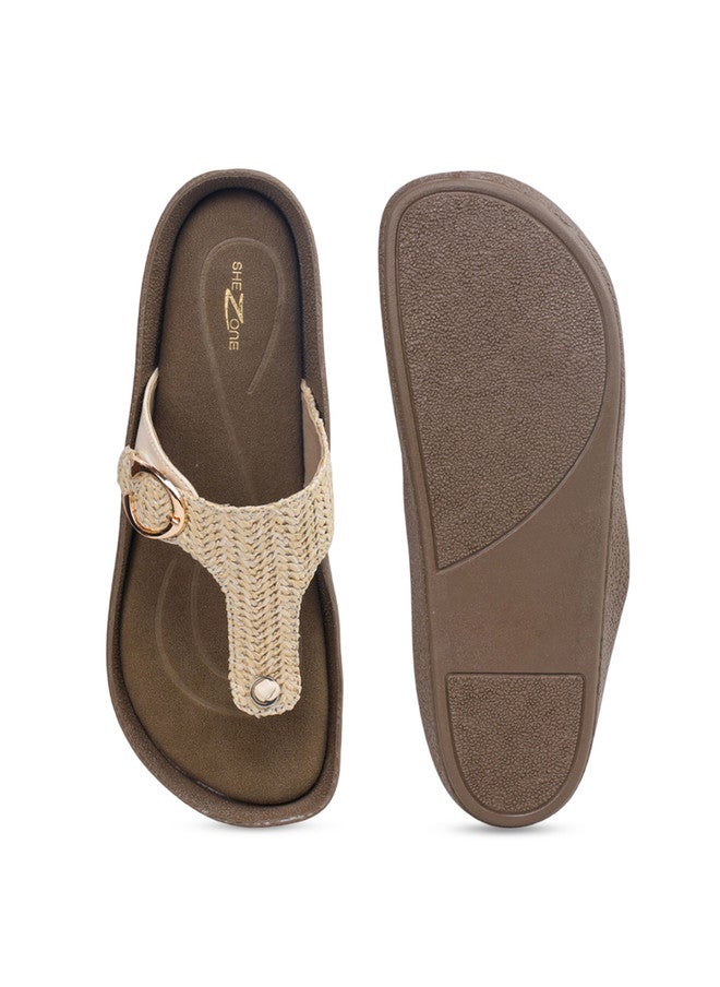She Zone Cream T-Strap Flats for Women - Image 5