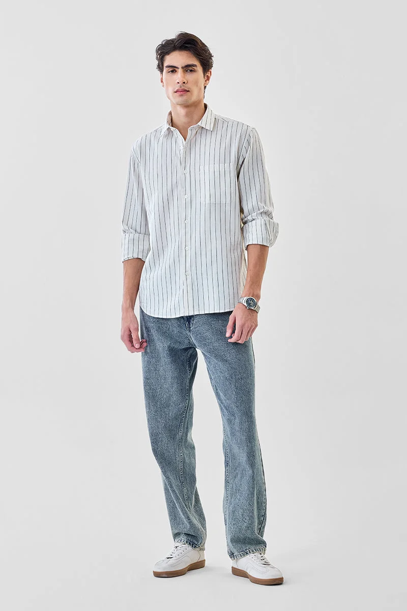 SNITCH Linen Blend Regular Fit Stripes Shirt