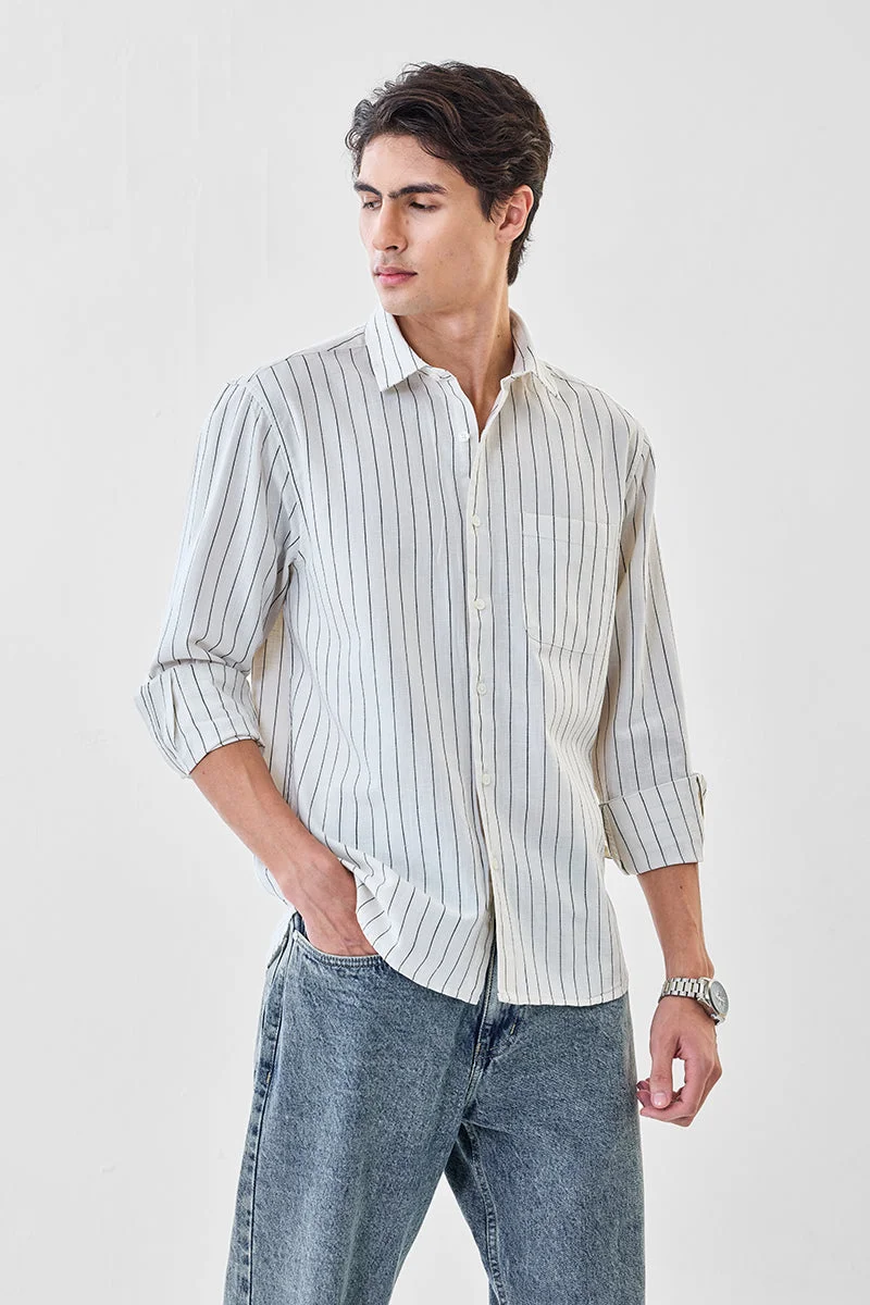 SNITCH Linen Blend Regular Fit Stripes Shirt