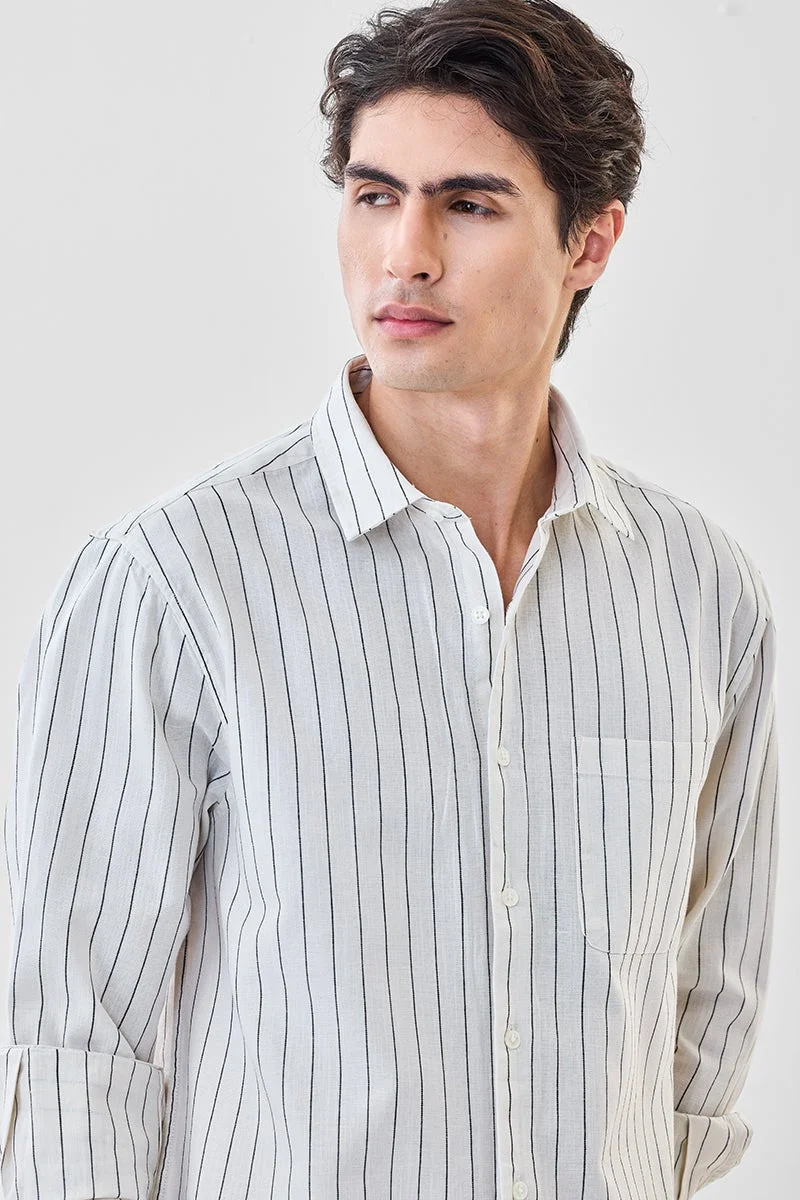 SNITCH Linen Blend Regular Fit Stripes Shirt