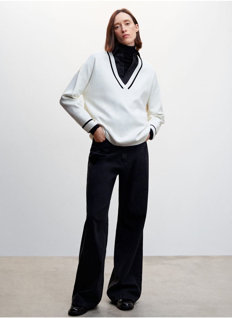 MANGO - V-Neck Knitted Sweater - Image 1