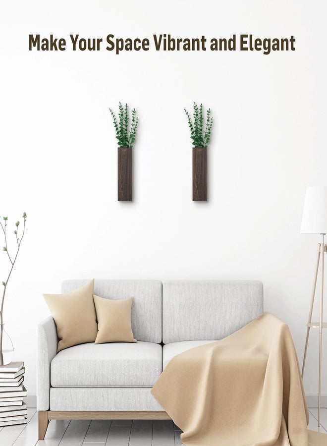 Lnrueg 2 Pcs Wood Wall Planters,1.4''x3.3''x9.3''Farmhouse Wall Plant Pocket Vases with Artificial Eucalyptus, Fake Plants Greenery Wall Hanging Decors for Living Room, Bathroom,Bedroom,Office Decoration - Image 3