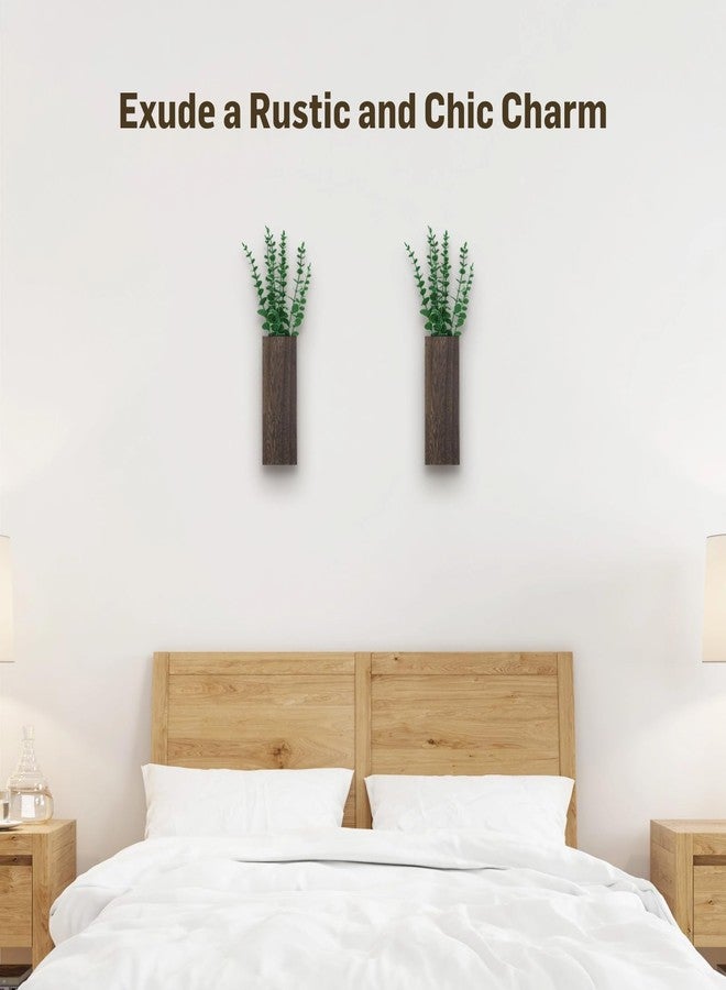 Lnrueg 2 Pcs Wood Wall Planters,1.4''x3.3''x9.3''Farmhouse Wall Plant Pocket Vases with Artificial Eucalyptus, Fake Plants Greenery Wall Hanging Decors for Living Room, Bathroom,Bedroom,Office Decoration - Image 4