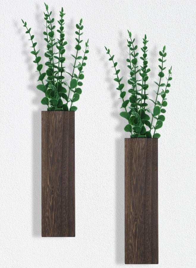 Lnrueg 2 Pcs Wood Wall Planters,1.4''x3.3''x9.3''Farmhouse Wall Plant Pocket Vases with Artificial Eucalyptus, Fake Plants Greenery Wall Hanging Decors for Living Room, Bathroom,Bedroom,Office Decoration - Image 2