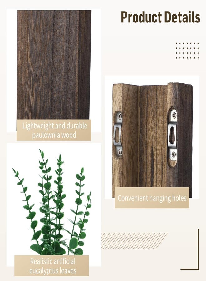 Lnrueg 2 Pcs Wood Wall Planters,1.4''x3.3''x9.3''Farmhouse Wall Plant Pocket Vases with Artificial Eucalyptus, Fake Plants Greenery Wall Hanging Decors for Living Room, Bathroom,Bedroom,Office Decoration - Image 5