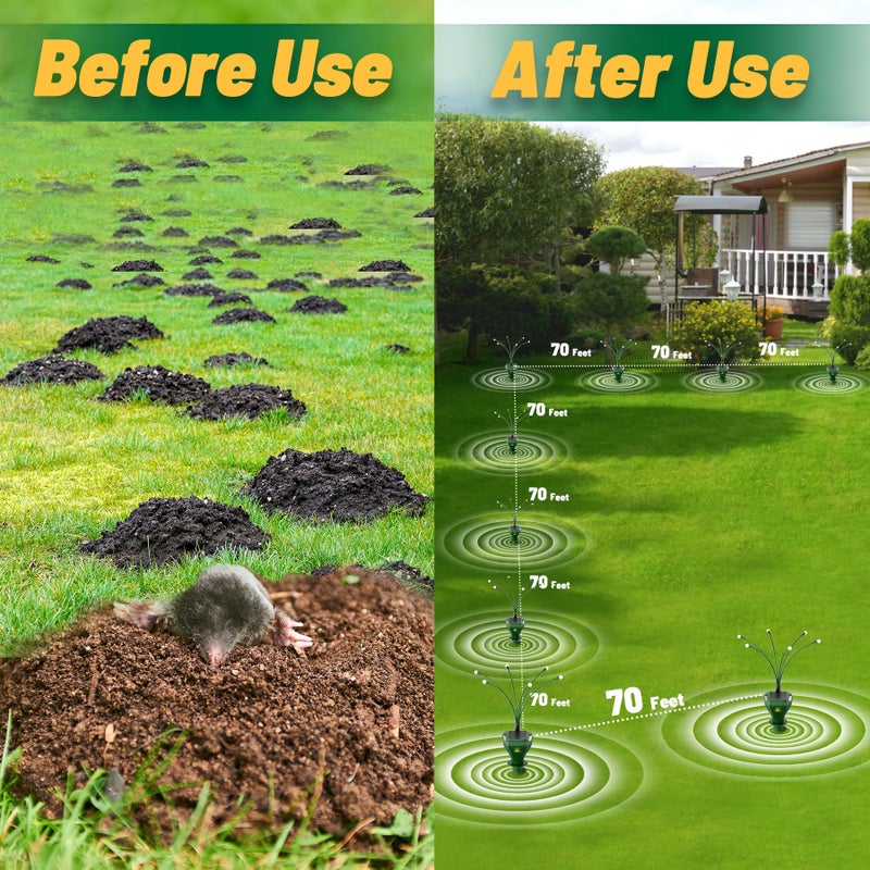 X-octenol 2 Pack Mole Repellent for Lawns Solar Powered Gopher Repeller Stakes for Outdoor with Swaying Light, Get Rid of Snake Vole Groundhog Vole Chipmunk Without Killer Trap, Waterproof Pet Safe - Image 3