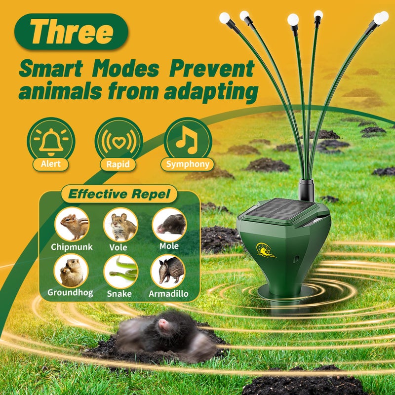 X-octenol 2 Pack Mole Repellent for Lawns Solar Powered Gopher Repeller Stakes for Outdoor with Swaying Light, Get Rid of Snake Vole Groundhog Vole Chipmunk Without Killer Trap, Waterproof Pet Safe - Image 2