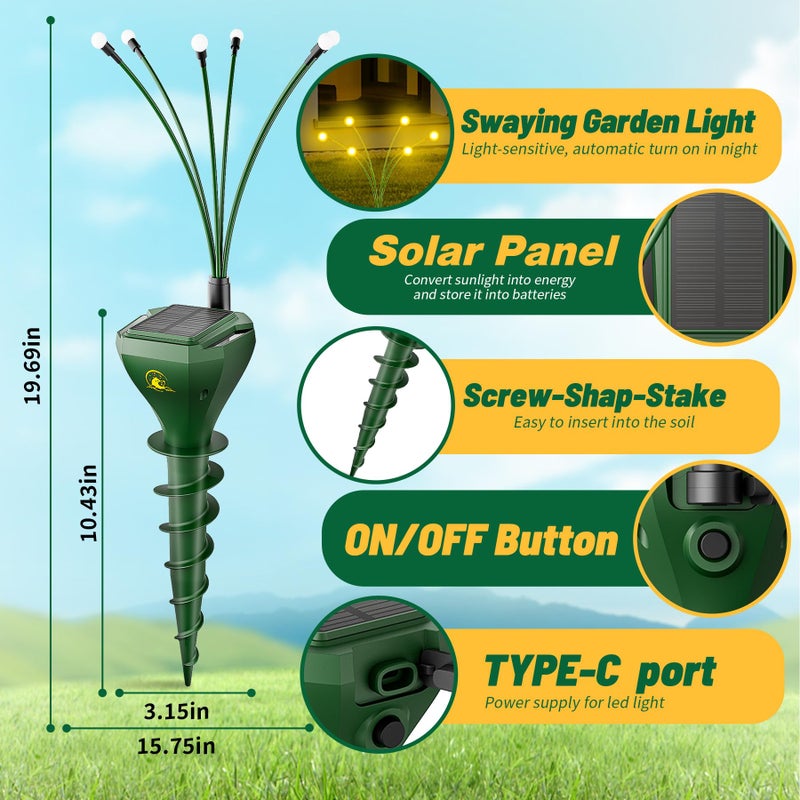 X-octenol 2 Pack Mole Repellent for Lawns Solar Powered Gopher Repeller Stakes for Outdoor with Swaying Light, Get Rid of Snake Vole Groundhog Vole Chipmunk Without Killer Trap, Waterproof Pet Safe - Image 5