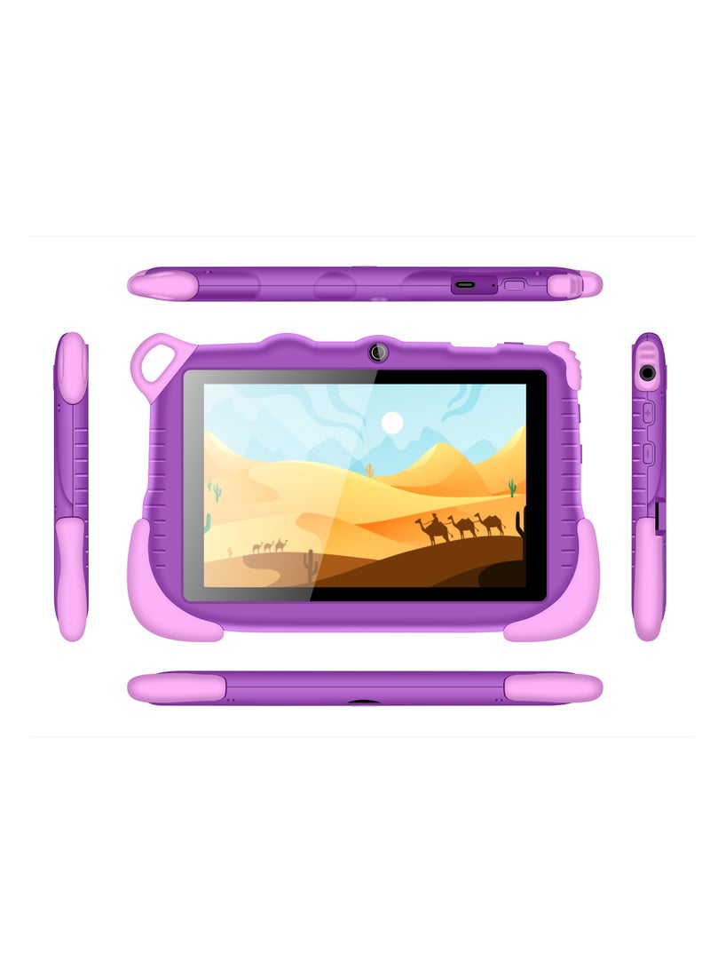 C idea 7-Inch Smart Tablet for Kids Wi-Fi Bluetooth GPS Android 12 6GB 128GB Edge Proof Children Education Tab with Built-in Foldable Stand Dual Camera Game Tab Purple - Image 2