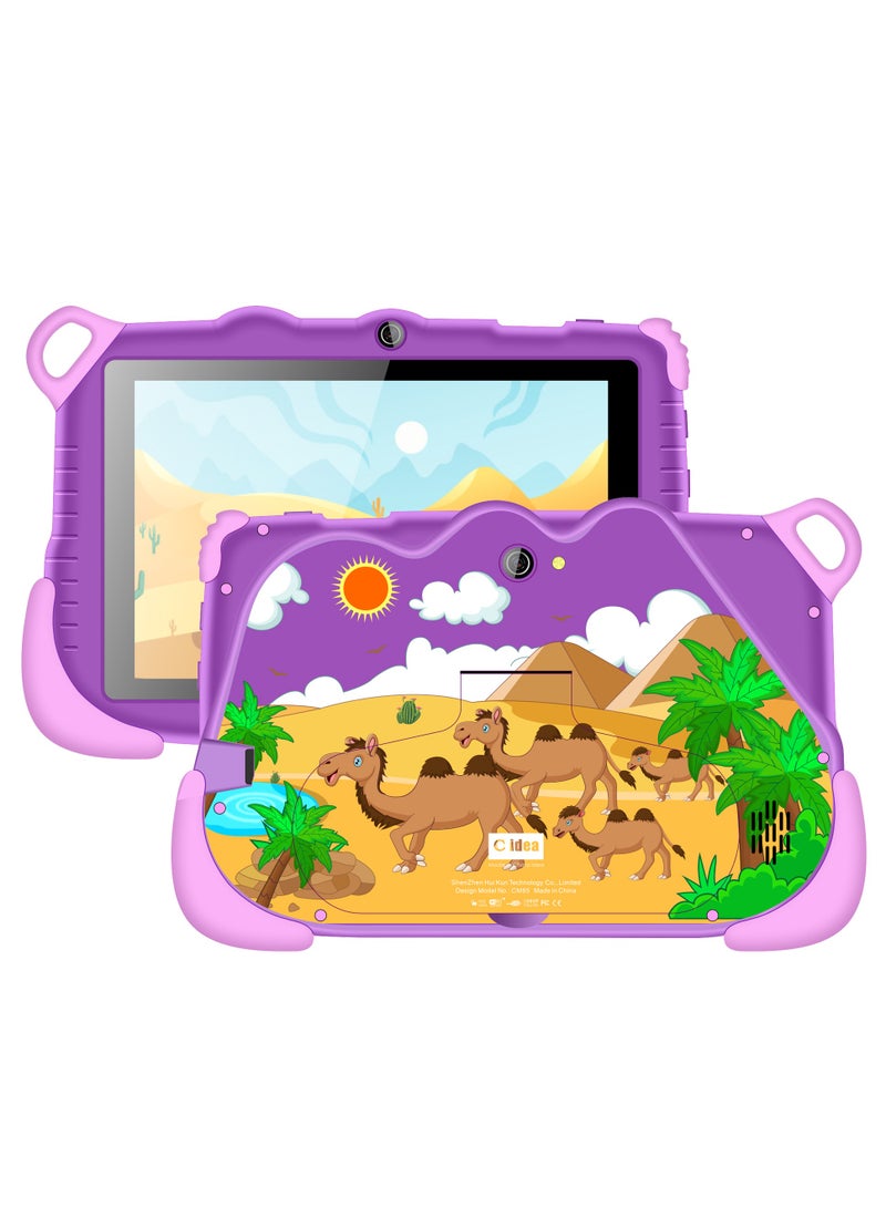 C idea 7-Inch Smart Tablet for Kids Wi-Fi Bluetooth GPS Android 12 6GB 128GB Edge Proof Children Education Tab with Built-in Foldable Stand Dual Camera Game Tab Purple - Image 1