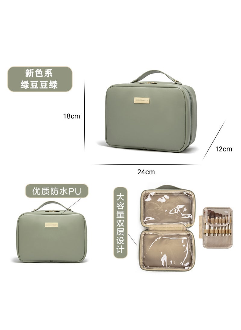 Generic - 2023 Double-Layer Cosmetic Bag Large Capacity Portable Travel OrganizerNew color-mung bean green New color-mung bean green - Image 1